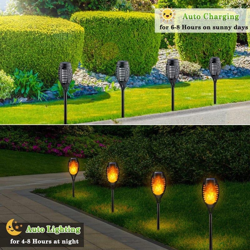 LNRYY Store Outdoor Solar Lights, 6Pack Solar Torch Light with Flickering Flame, Christmas Lights Waterproof for Christmas Decor, Tiki Torches for Outside, Luces Solares para Exteriores Pathway Yard Garden Decor - Image 3